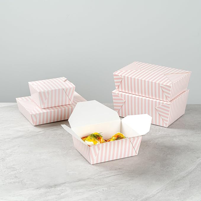 Restaurantware 45 oz Pink And White Stripe 8 Bio Box Container, 200 Ct - Image 9
