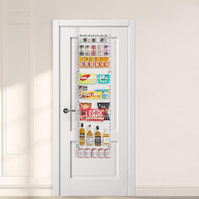 VEVOR Over the Door Pantry Organizer, 8-Tier Pantry Organization and Storage, Heavy-Duty Steel Hanging Spice Rack, Adjustable Wall Seasoning Shelves, for Home Kitchen Laundry Room Bathroom, White - Image 8
