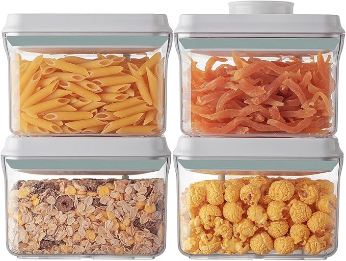 Ankou Airtight Container Set (1000ml 4 Pcs) Stackable One Press Openning Food Containers for Snacks Sugar Salt Herbs Spices Coffee Bean Formula Popcorn BPA-Free Tight Seal - Clear (1.0 QT * 4) by ANKOU