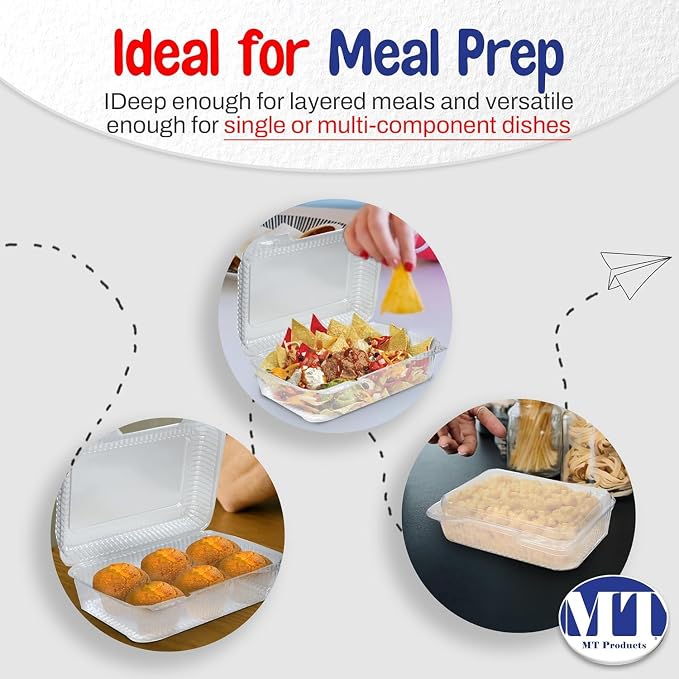 MT Products Plastic Food Containers with Hinged Lid – 8" x 5.8" x 2.5" Clear Clamshell Cupcake, Salad To Go Containers (Pack of 500) – Made in USA - Image 3