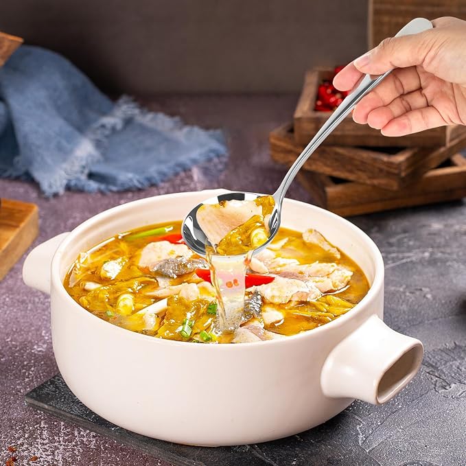 2 Pieces Slotted Spoon and Soup Ladle Stainless Steel Set, 20 cm Ladle Polished, Sauce Spoon, Slotted Spoon for Cooking, Stainless Steel, Dishwasher Safe, Ladle for Serving, Broth and Sauces - Image 5