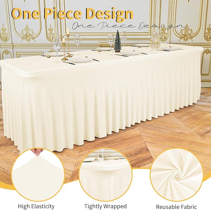 6 Packs Ivory Spandex Table Clothes for 8 Ft Tables - Image 3