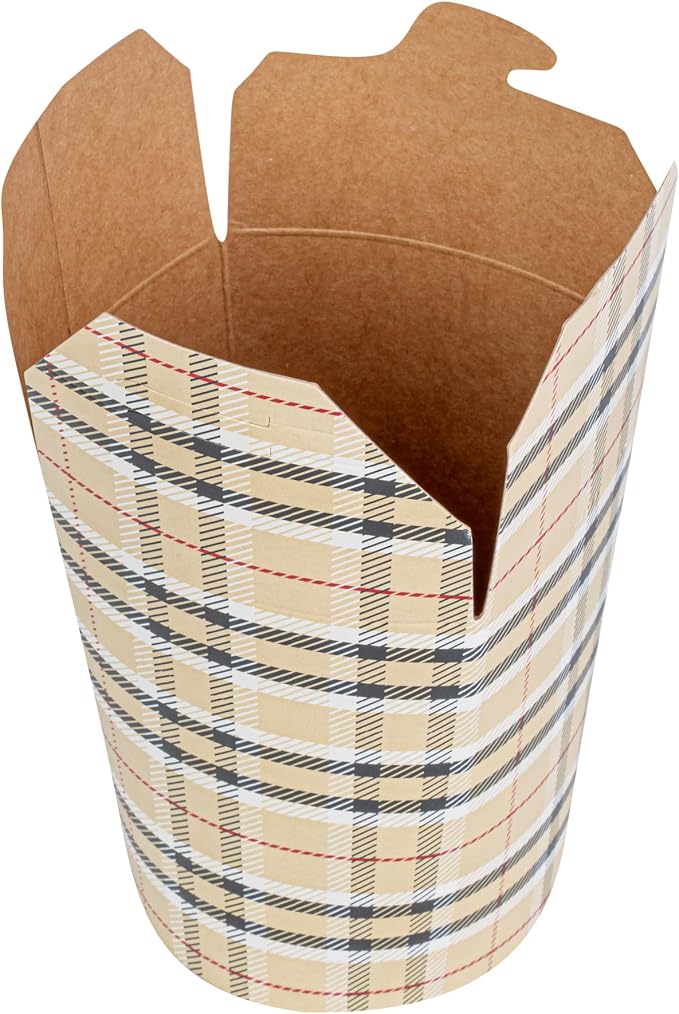 Restaurantware-Bio Tek 3.2 x 2.9 x 4 Inch Food Containers, 200 Noodle Takeaway Boxes - Disposable, Sturdy, Plaid Paper 16 Ounce Take Out Boxes, Round, For Hot Or Cold Foods - Image 13