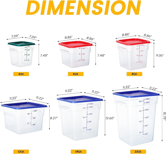 BIEAMA 4 Pack 12 Qt Square Food Storage Containers with Lids, NSF, Clear | Commercial polycarbonate containers with scale markings and handles; stackable for prep, brining, fermentation & bulk storage - Image 7