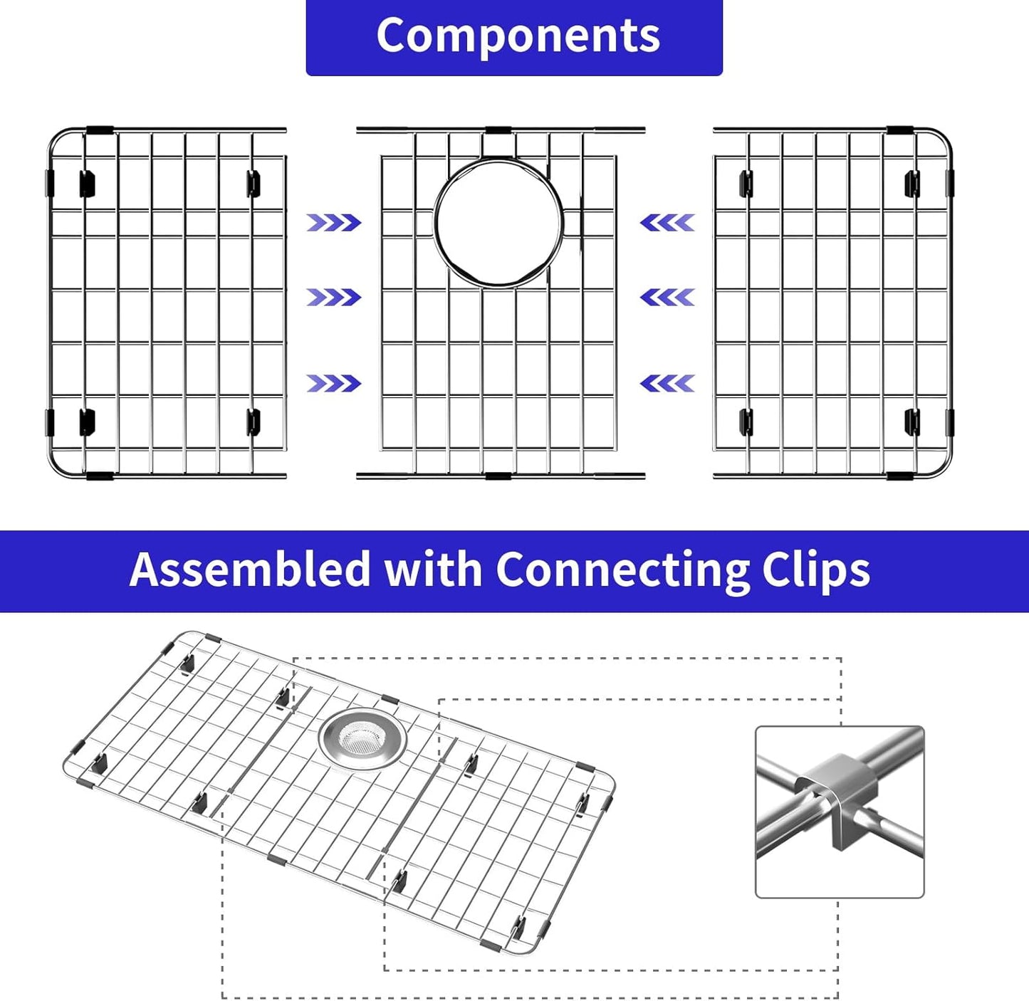 Sink Protectors for Kitchen Sink, Sink Grate Grid for Bottom of Sink, Metal Sink Rack, Bottom Basin Rack, Stainless Steel, 27.5" x 13.5"