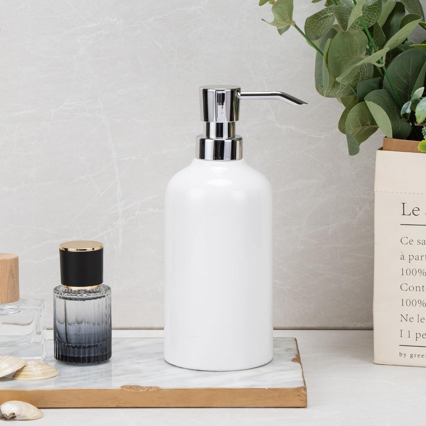 Ceramic White Soap Dispenser with Rust-Proof Plastic Pump Bathroom, 16.9oz Hand Soap Dispenser for Kitchen, Hotel