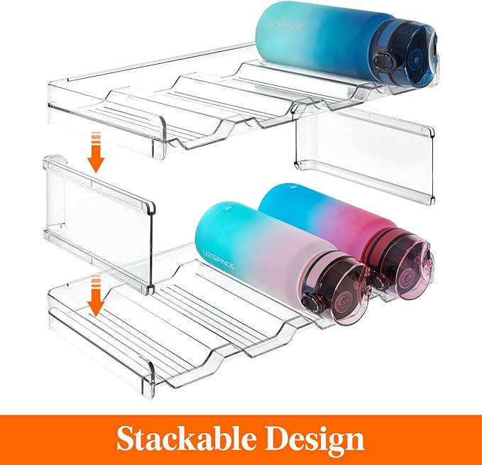 Lifewit Stackable Water Bottle Organizer for Cabinet, Clear Tumbler Holder | Large Slot for Up to 32 oz Cups, Plastic Wine Rack for Fridge, Pantry, Kitchen Organization & Storage, 2-Tier Holds 8 Bottles - Image 4