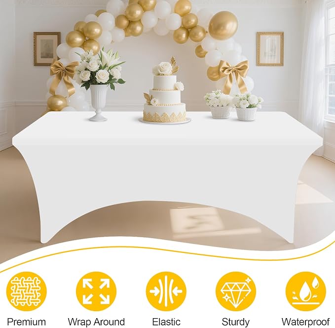 Smiry 6 Pack Spandex Table Cloth 6FT, Elastic Fitted White Tablecloth - Image 4