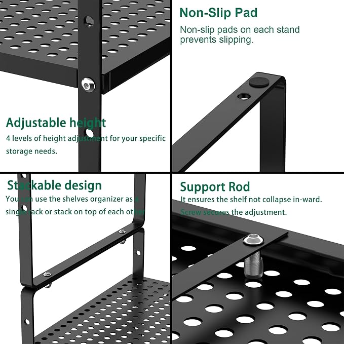 Redrubbit Expandable Cabinet Storage Shelf, Adjustable Height Steel Metal Kitchen Counter Organizers Shelves Spice Rack for Kitchen Pantry Bathroom Cupboard Desk Home Office, Black-1 Pack - Image 6