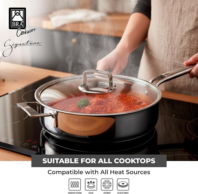 BRA COOKWARE Signature Stainless Steel Sauté Pan w/Lid | 11 Inches 4 Qt - Image 4