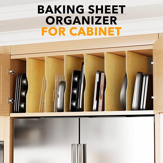 SpaceAid 6 Pack Tray Dividers for Cabinets, Pressboard Kitchen Cookie Baking Sheet Organizer for Cabinet, Vertical Pan and Trays Organizers for Pantry Storage - Image 6