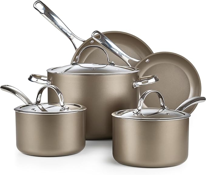 Cooks Standard 8-Piece Hard-Anodized Ceramic Nonstick Cookware Set, Bronze by CooksStandard