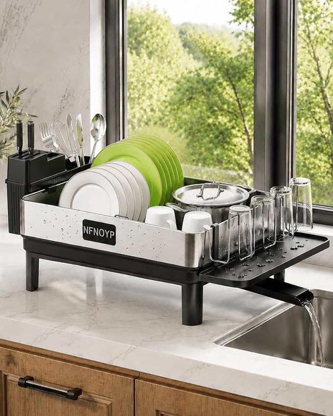 304 Stainless Steel Dish Drying Rack for Kitchen Counter, Black - Image 7