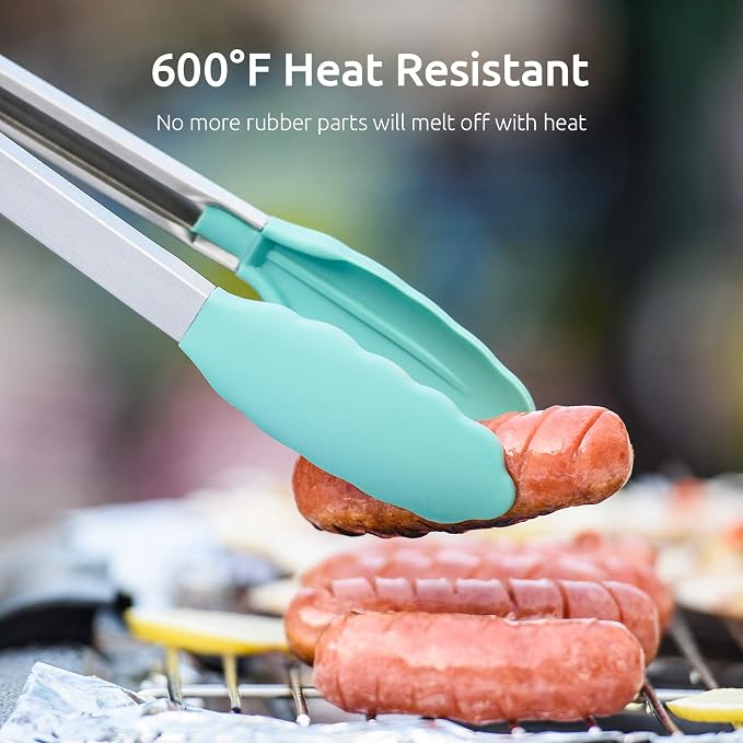 U-Taste Silicone Spatula Set; Kitchen Tongs, 7/9/12 inches, Pack of 3 and 18/8 Stainless Steel Measuring Cups and Spoons Set of 10 Piece (Aqua Sky) - Image 6