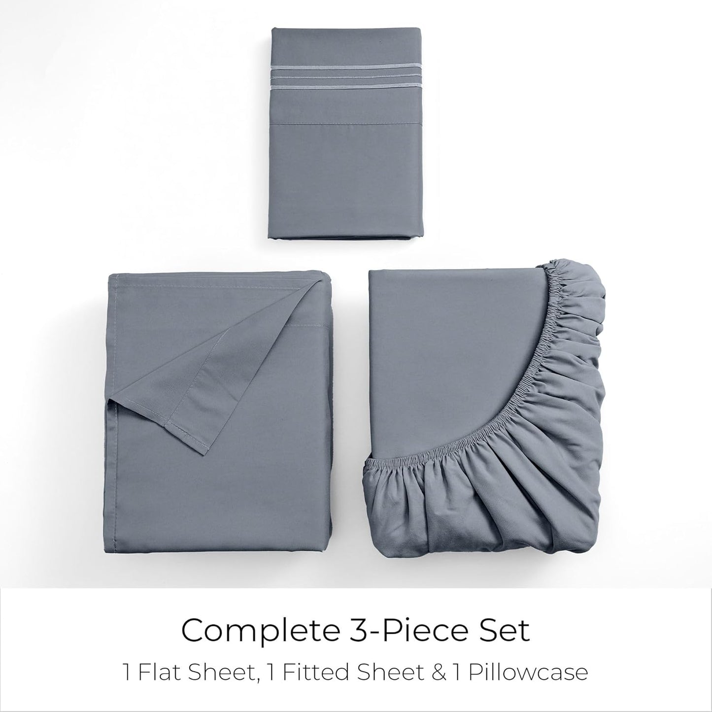 Mellanni Twin XL Sheets Set - 3 PC Iconic Collection Bedding - Hotel Luxury, Extra Soft, Cooling Bed Sheets - Wrinkle, Fade, Stain Resistant (Twin Extra Long, Mineral Gray)