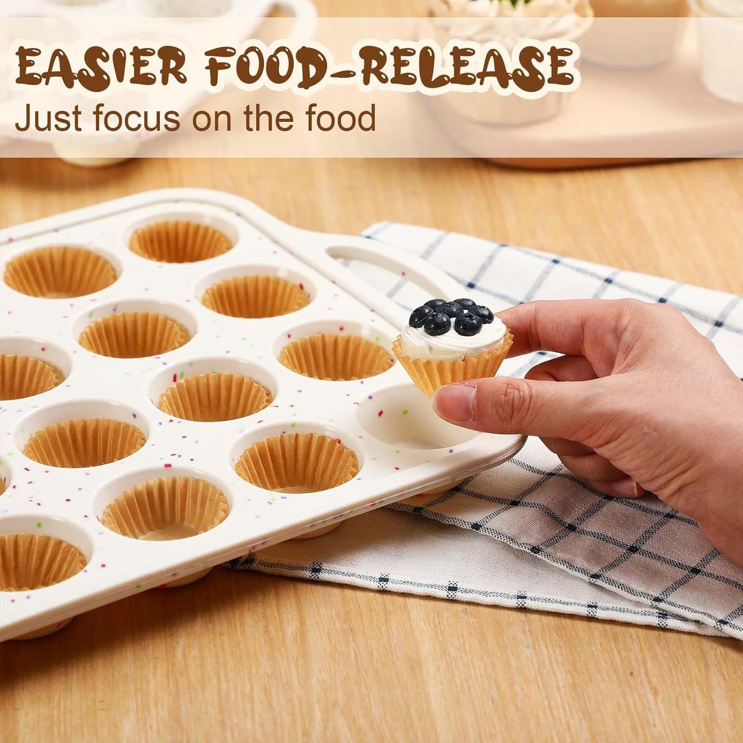 2 Silicone Muffin Pans for Baking with 200 Mini Cupcake Liners, Back to School 1st First Day of School Kitchen Dorm Room Bakeware Supplies, Muffin Tin(24-Cup Mini)