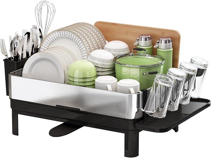BOOSINY 1 Tier Large Stainless Steel Dish Drying Rack with Drain Board by Boosiny