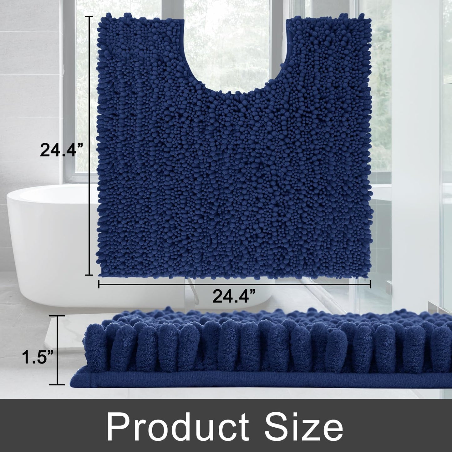 Yimobra Toilet Rug U Shaped Washable 24x20 Inch - Ultra Soft Absorbent Chenille Bath Rugs for Toilet, Quick Dry & Machine Washable, Non Slip Contour Bathroom Mat, Navy Blue