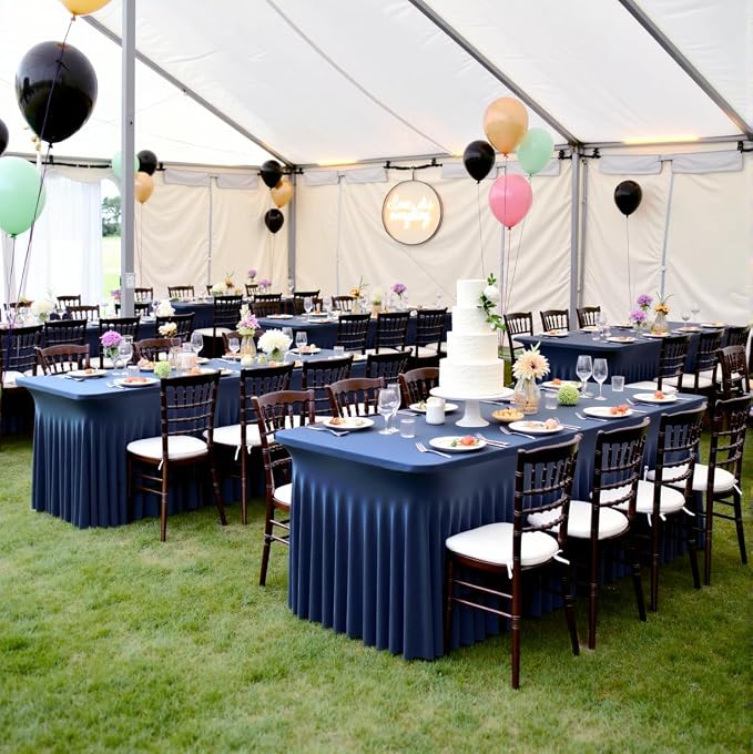 4 Pack Navy Blue Spandex Table Clothes for 6 Foot Rectangle Tables, Wrinkle Free Fitted Table Cloth 6ft Stretch Tablecloths with Skirt Cover for Parties Weddings Birthday Banquet Baby Shower - Image 5