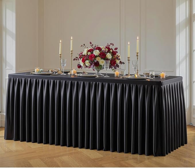 Black Polyester Table Cloths for Rectangle 4 Foot Tables, 1 Pack Wrinkle Free Tablecloths Stretchy Banquet Ruffle Fitted Table Cover Desk Skirt for Parties Wedding Birthday Baby Shower by Unknown