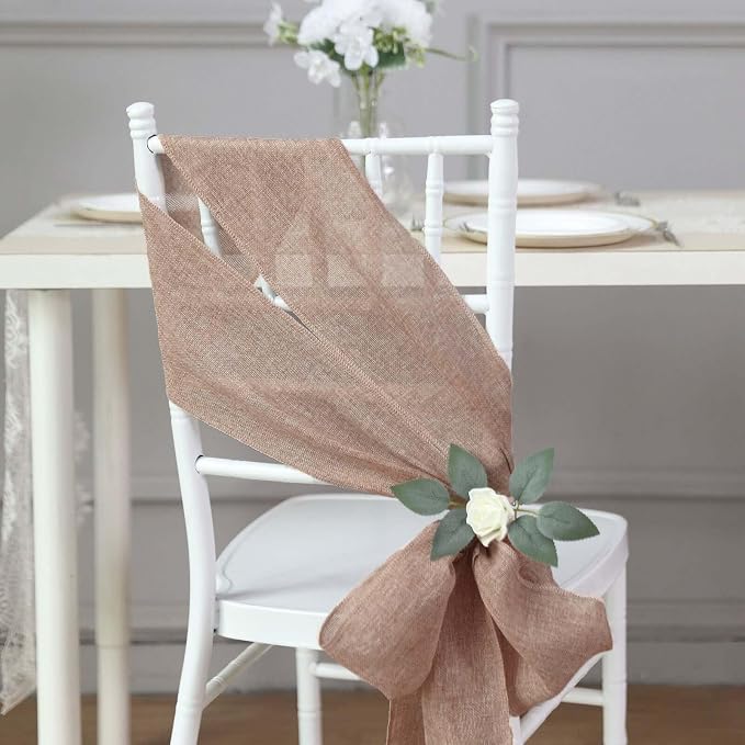 Efavormart 5 Pack | Dusty Rose Jute Faux Burlap Chair Sashes Covers, Boho Chic Linen Decor - 6"x108" - Image 7