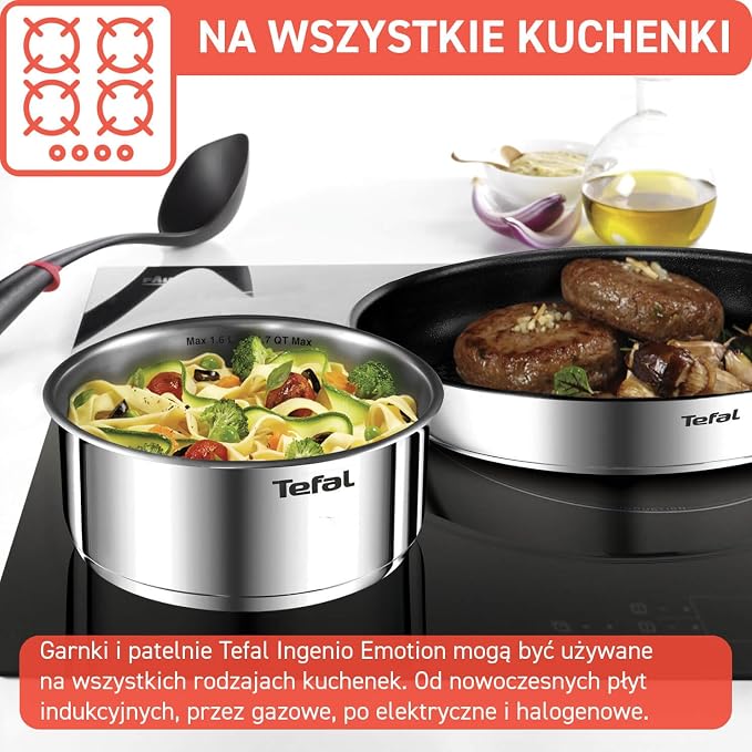 Tefal Ingenio L897SK04 20-Piece Cookware Set, Frying Pans with 2 Removable Handles, Induction, Non-Stick Coating, Stackable, Dishwasher Safe, Emotion L897SK04, Silver - Image 6