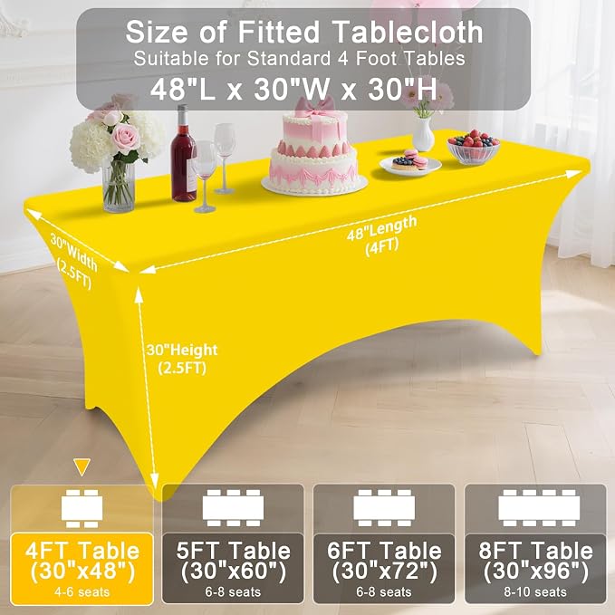Smiry 2 Pack Spandex Table Cloth 4FT, Elastic Fitted Yellow Tablecloth - Image 7