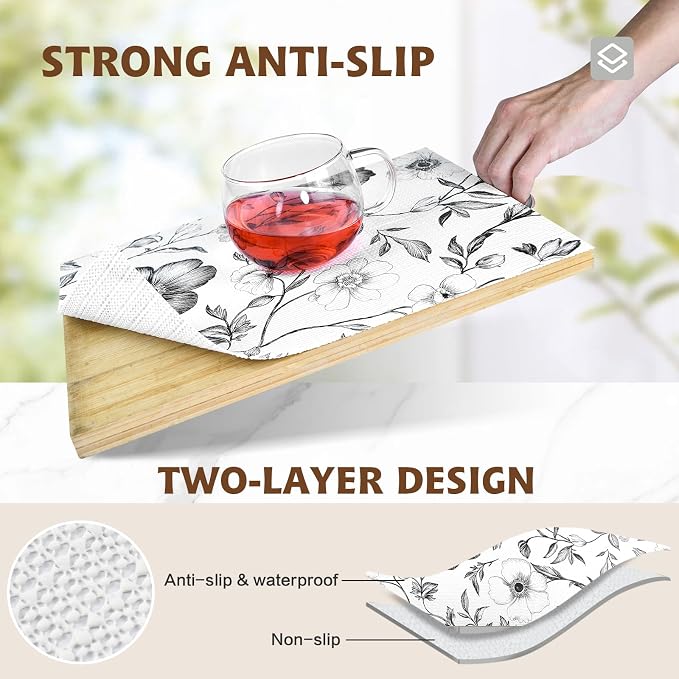 Drawer and Shelf Liner Black Flowers 23.6in x 30FT, Non Adhesive Anti-Slip - Image 3
