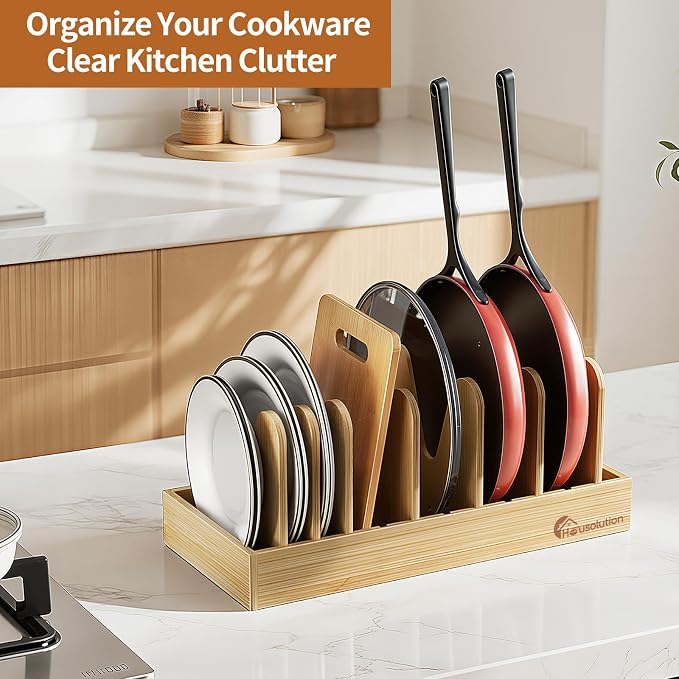 Housolution Bamboo Pot and Pan Lid Organizer Holder Storage Rack - Image 3
