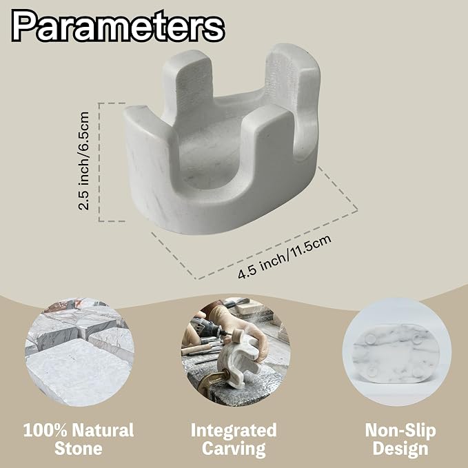 White Marble Sponge Holder for Kitchen Sink, 2-in-1 Sponge & Brush Holder with Raised Edge, 2 Slot Natural Stone Sink Caddy for Countertop, Keeps Countertops Dry, Non-Slip Base, Modern Kitchen Decor - Image 2