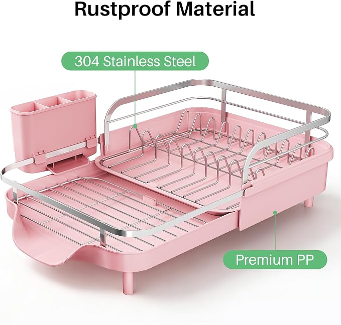 SNTD Expandable Dish Drying Rack for Kitchen Counter, 15.2-22.1 in, Pink - Image 5