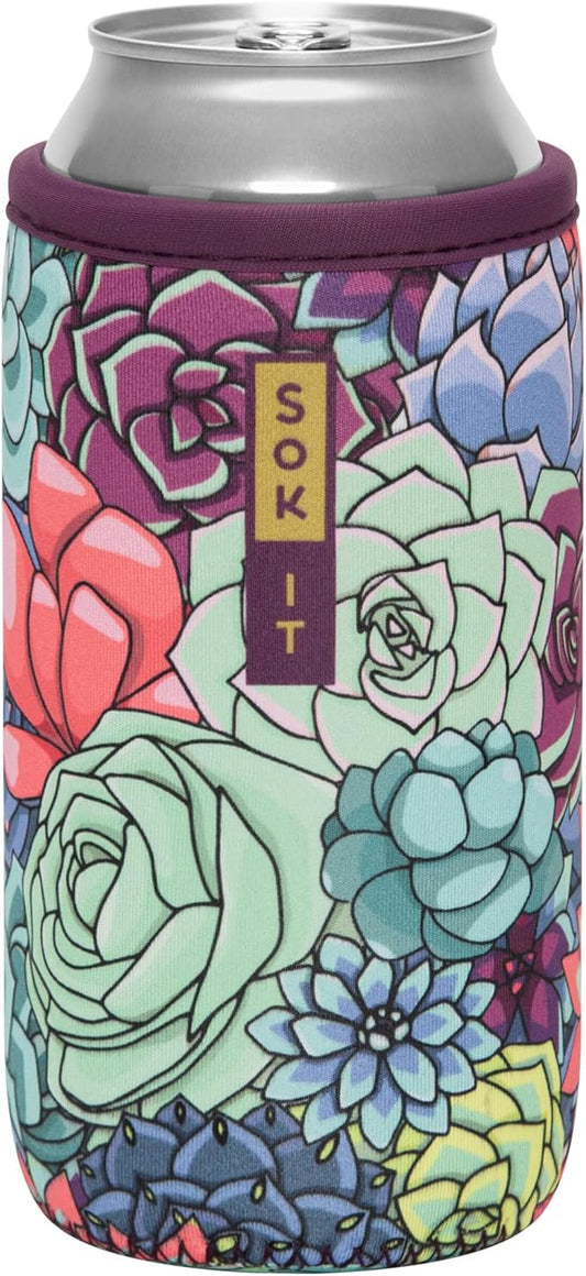 Sok It CanSok Sleeve for Beer & Soda Insulated Neoprene Cover (Succulents, 16oz Can Sleeve)
