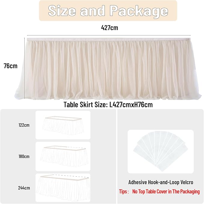 167in Champagne Gold Tulle Table Skirts for Rectangle Tables 8/6ft, 2-Layer Gold Grim Ruffle Tutu Cloth Table Skirt 14ft Decor Wedding Party Birthday Baby Shower Dessert Table(No Table Cover) - Image 5