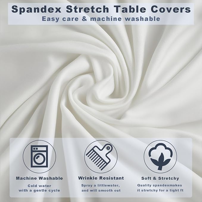 6 Pcs White Spandex Stretch Round Cocktail Table Skirt, 32x43 Inch High Top Table Covers, Fitted Table Cloths for Wedding, Bar, Banquet, Party Decor & Event Supplies - Image 4