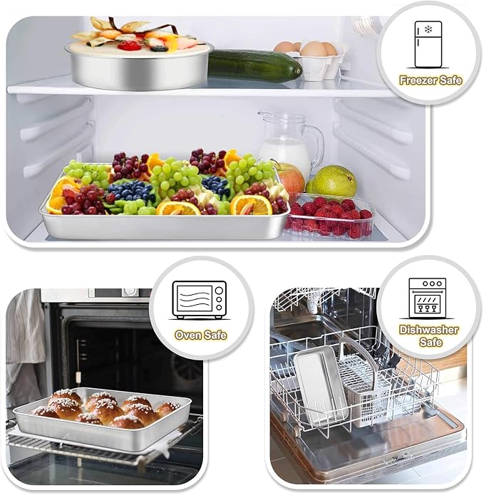 TeamFar Stainless Steel Bakeware Set of 11 | Toaster Oven Baking Pan Set, Lasagna Pan, Square & Round Cake Pan, Loaf Pan & Muffin Pan, Healthy & Sturdy, Dishwasher Safe - Image 5
