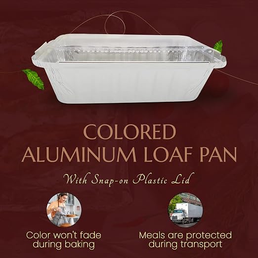 KitchenDance Colored 2lb. Disposable Loaf Pans - Foil Loaf Pans for Baking Breads, Cakes, Cobblers and More - Oven and Freezer Safe - Secure Plastic Lids for Storage and Transport - 1850 (50, Silver) - Image 3