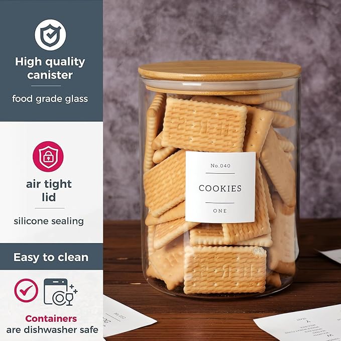 CZZGSM Set of 2 Large Glass Flour and Sugar Containers - 100 Fl oz Thicken Glass Storage Jars with Airtight Bamboo Lid and 132 Kitchen Pantry Labels - Big Clear Rice Containers Farmhouse - Image 5
