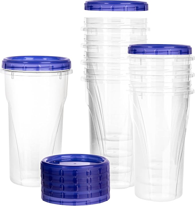 PLASTICPRO [48 oz 4 Pack] Twist Top Deli Containers Clear bottom With blue Top Twist on Lids Reusable, Stackable, Food Storage Freezer Container Pack of 4 - Image 9