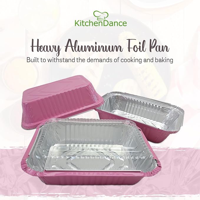 KitchenDance 1.5 lb. Colored Foil Takeout Containers With Lids - Heavy Gauge Aluminum Containers - Casserole Dish Disposable Pans for Cooking, Freezing, Food Prep, Storage - 7650 (Pink, 125) - Image 2