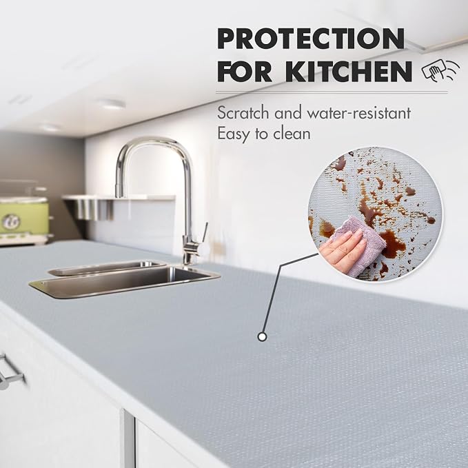 Viseeko Shelf and Drawer Liner for Kitchen Cabinet, Grey, 12in x 10ft - Image 2