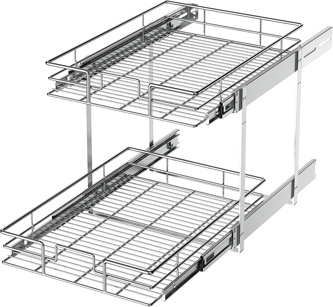 LOVMOR 2 Tier Individual Pull Out Cabinet Organizer 15½" W x 21½" D, Slide Out Kitchen Cabinet Storage Sliding Shelves by LOVMOR