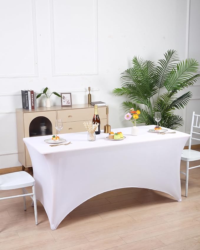Fixwal 2 Pack 6FT White Tablecloth Rectangle Spandex Fitted Table Cover - Image 2