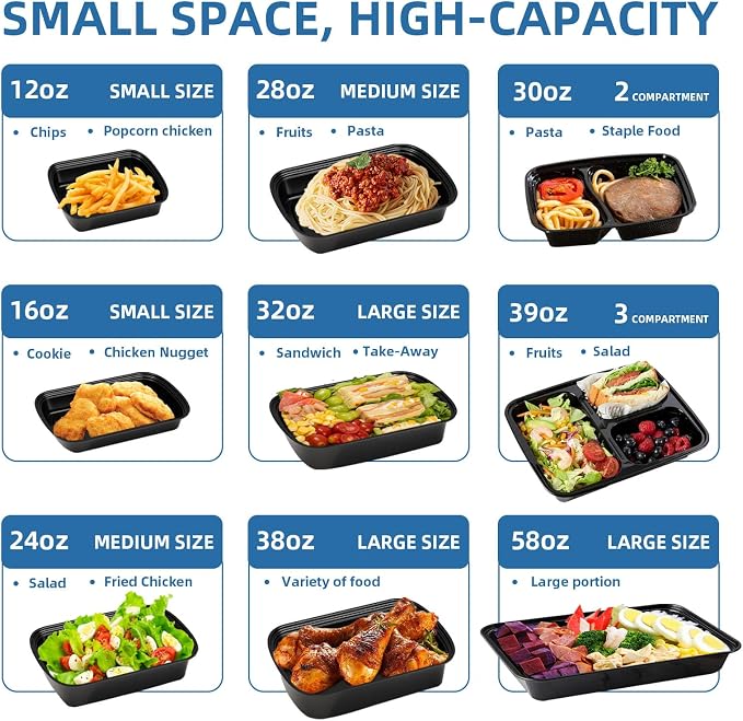 24oz Meal Prep Containers, 150 Sets Disposable Food Storage Boxes with Lids | Heavy Duty, Single Compartment, Leakproof Lids, BPA Free, Microwave Freezer Safe, Plastic To Go Bento Boxes for Lunch Takeout - Image 7