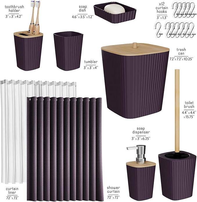 Clara Clark Purple Bathroom Set, Shower Curtain Set, Bathroom Accessory Set - Image 2