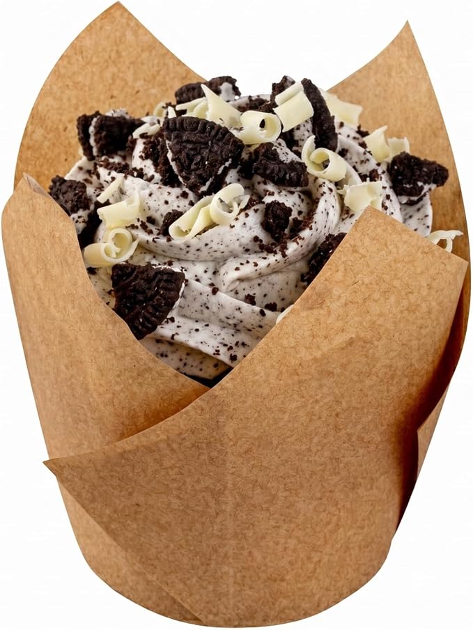 Restaurantware Tulip Baking Cups 500 Count 3.5 Oz Paper Muffin Liners Greaseproof Oven-Friendly Cupcake Liners, Disposable Paper Tulip Muffin Cups, Heavy-Duty For Desserts Kraft by Restaurantware