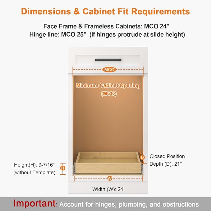 ALINE FURNITURE Pull Out Drawers for Cabinets Birch Wood, 24" W X 21" D Soft Close Slide Out Drawer for Kitchen Cabinets, Pull-out Shelves, Sliding Shelf for Pantry Cabinet Organizer - Image 5