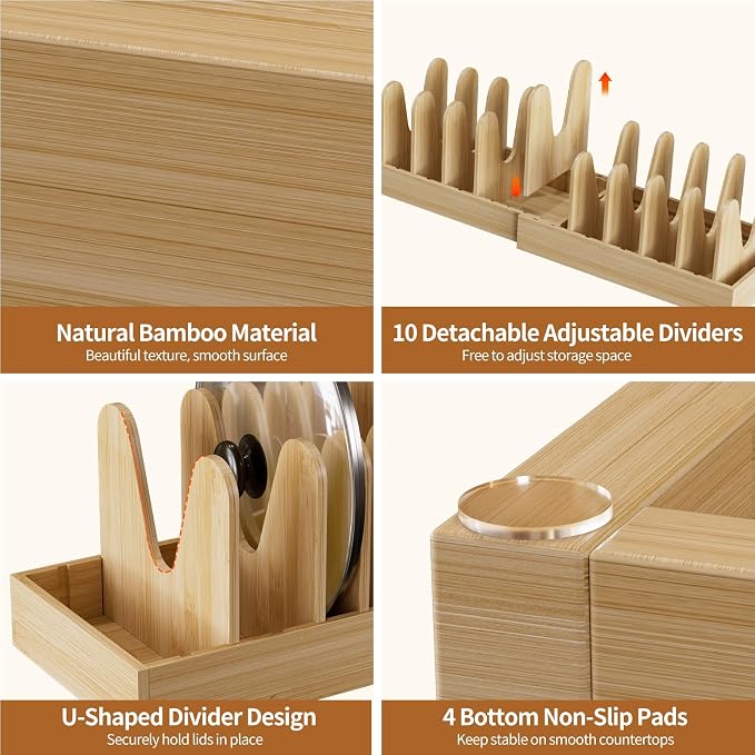 Housolution Bamboo Pot and Pan Lid Organizer Holder Storage Rack - Image 4