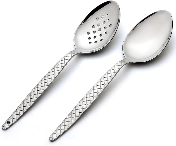 Chef Kunz Spoon | Pack of 2 | 9 inch 18/10 Stainless Steel Silver Plating Spoon | Non-Slip Grip Spoons for Basting, Quenelle, Serving, Sauces (Medium 2, kunz Spoon Set (2 piece) - Image 8