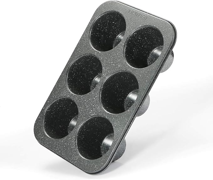 Monfish 2pcs Jumbo Deep Muffin Pan - 6-Cavity Baking Tray, 3.5x3 Inch Cups - Carbon Steel - Black Granite Stone Finish - Extra Large Cupcake Tins for Baking (2 deep muffin) - Image 2