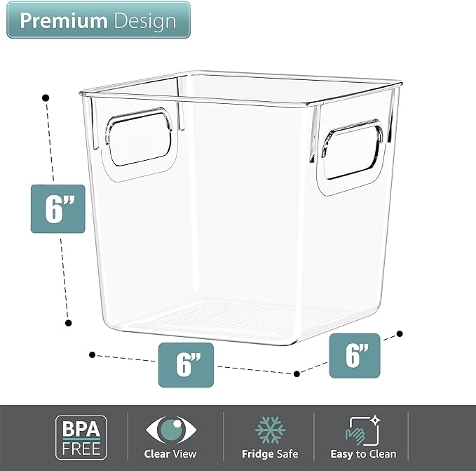 Sorbus Fridge Organizers and Storage, Clear Plastic Bins (Small, 8 Pack) | Handled containers keep crafts, clothing and household supplies sorted across pantries, cabinets, refrigerators and closets. - Image 2